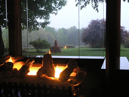 view through fireplace